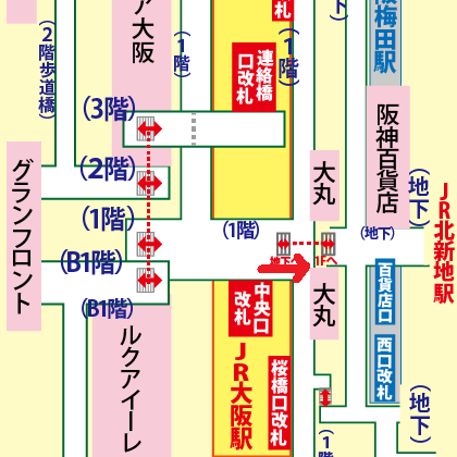 JR大阪駅から水の時計への行き方